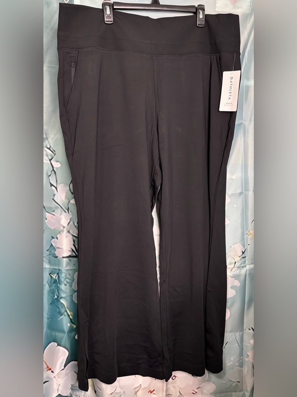 NWT Athleta Black Functional Zip Pocket Wide Leg Pants Side Slit 2X